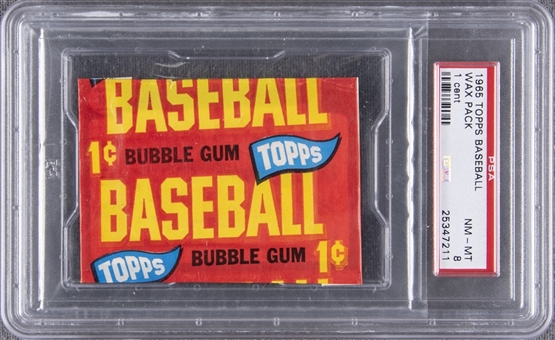 1965 Topps Baseball Unopened One-Cent Wax Pack - PSA NM-MT 8